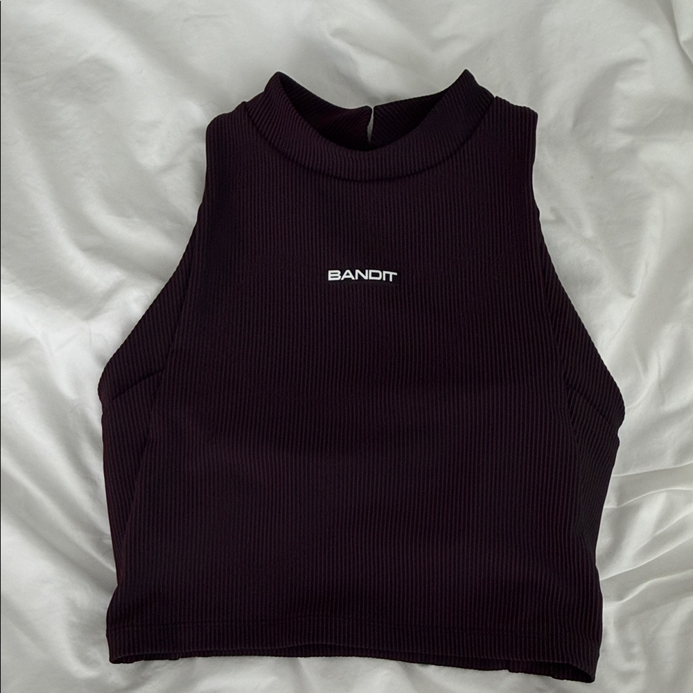 Bandit Ribbed Mock Neck Tank Top in Deep Plum